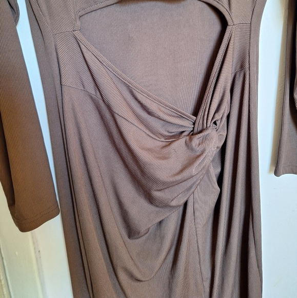 SHEIN 2XL Chocolate Brown Cut Out Twist Split Bodycon Dress - Picture 13 of 17